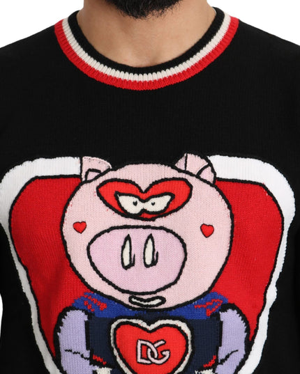 Dolce & Gabbana Black Cashmere Pig of the Year Pullover Sweater