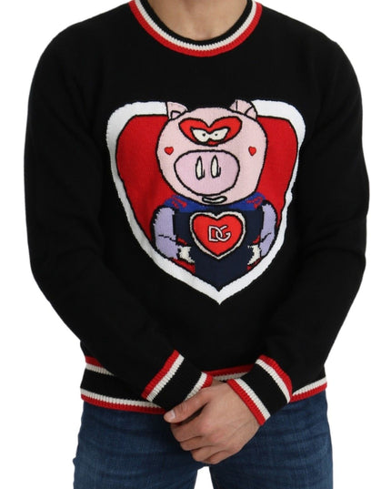 Dolce & Gabbana Black Cashmere Pig of the Year Pullover Sweater