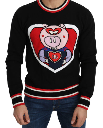 Dolce & Gabbana Black Cashmere Pig of the Year Pullover Sweater