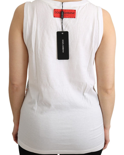 Dolce & Gabbana White Orange Crystal Sleeveless Tank Cotton Top