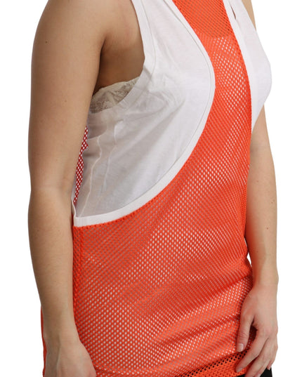 Dsquared² Orange White Crewneck Sleeveless Tank T-shirt Dress Top