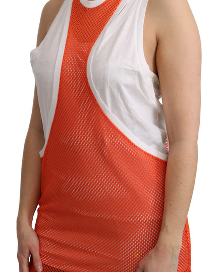 Dsquared² Orange White Crewneck Sleeveless Tank T-shirt Dress Top