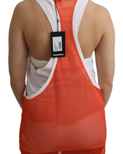 Dsquared² Orange White Crewneck Sleeveless Tank T-shirt Dress Top