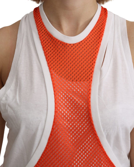 Dsquared² Orange White Crewneck Sleeveless Tank T-shirt Dress Top