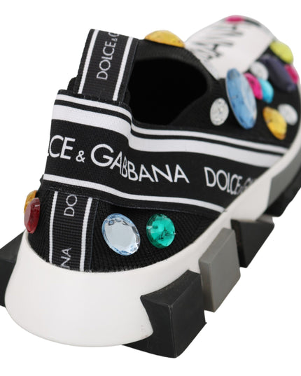 Dolce & Gabbana Black Multicolor Crystal Sneakers Shoes