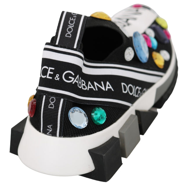 Dolce & Gabbana Black Multicolor Crystal Sneakers Shoes