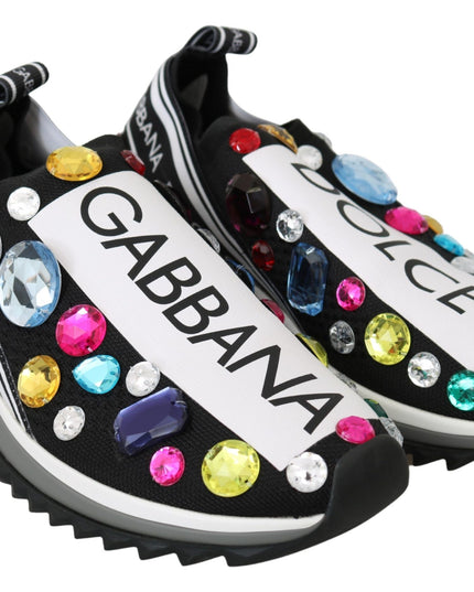 Dolce & Gabbana Black Multicolor Crystal Sneakers Shoes