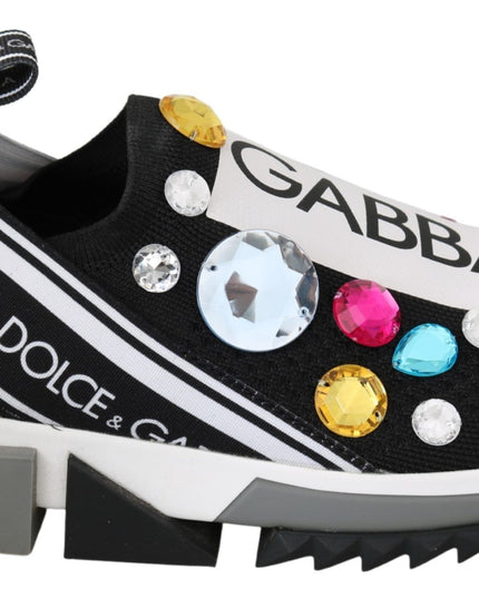 Dolce & Gabbana Black Multicolor Crystal Sneakers Shoes
