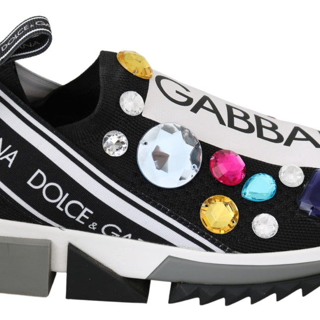 Dolce & Gabbana Black Multicolor Crystal Sneakers Shoes