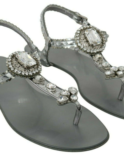 Dolce & Gabbana Silver Crystal Sandals Flip Flops Shoes