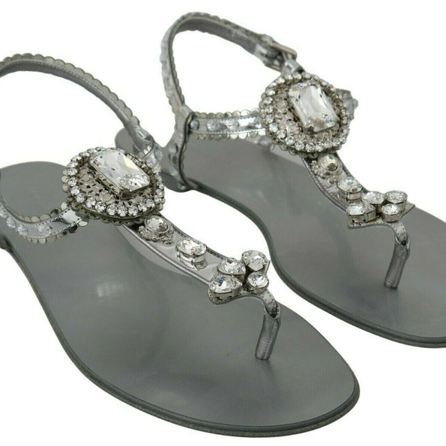Dolce & Gabbana Silver Crystal Sandals Flip Flops Shoes