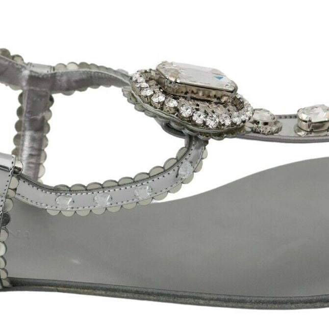 Dolce & Gabbana Silver Crystal Sandals Flip Flops Shoes