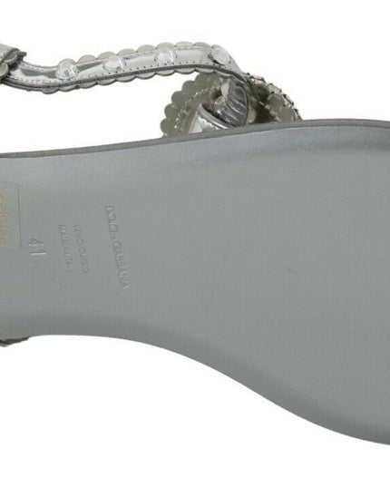 Dolce & Gabbana Silver Crystal Sandals Flip Flops Shoes