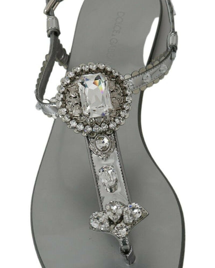 Dolce & Gabbana Silver Crystal Sandals Flip Flops Shoes