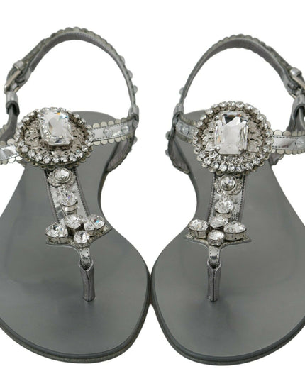 Dolce & Gabbana Silver Crystal Sandals Flip Flops Shoes