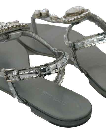 Dolce & Gabbana Silver Crystal Sandals Flip Flops Shoes