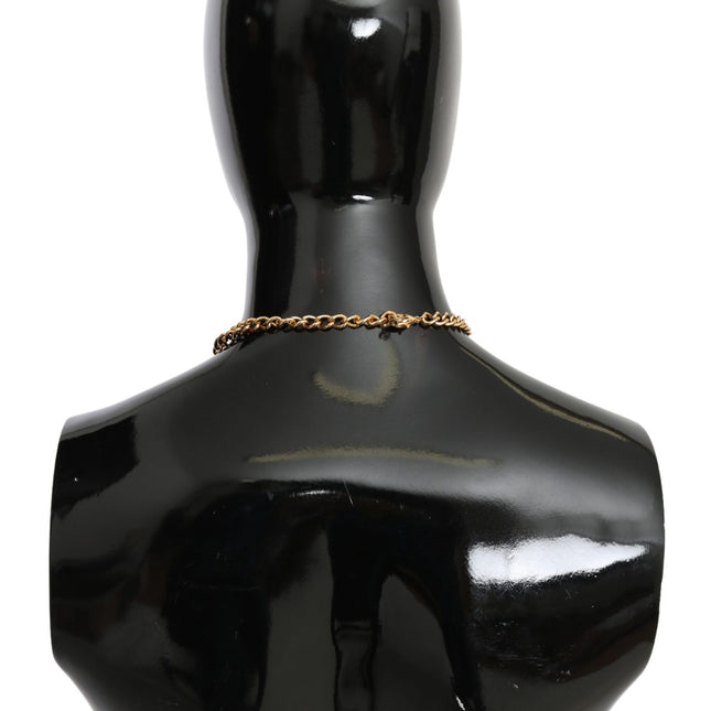 Dolce & Gabbana Green Leaves Gold Brass Crystal Flower Pendant Necklace