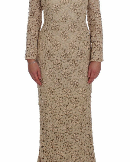 Dolce & Gabbana Beige Floral Lace Sheath Maxi Dress