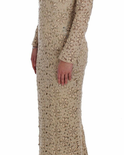 Dolce & Gabbana Beige Floral Lace Sheath Maxi Dress