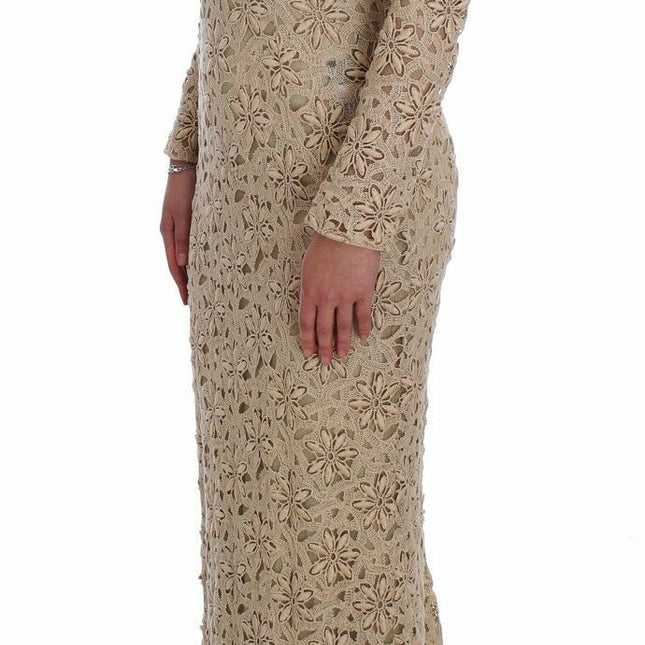 Dolce & Gabbana Beige Floral Lace Sheath Maxi Dress