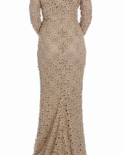 Dolce & Gabbana Beige Floral Lace Sheath Maxi Dress