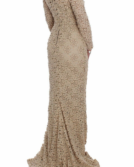 Dolce & Gabbana Beige Floral Lace Sheath Maxi Dress