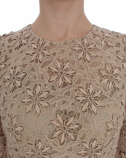 Dolce & Gabbana Beige Floral Lace Sheath Maxi Dress