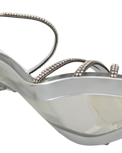 Dolce & Gabbana Silver Crystal Ankle Strap Sandals Shoes