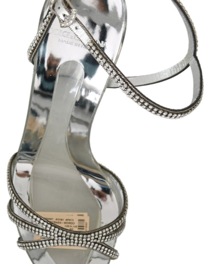 Dolce & Gabbana Silver Crystal Ankle Strap Sandals Shoes