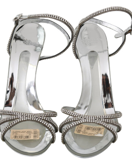 Dolce & Gabbana Silver Crystal Ankle Strap Sandals Shoes
