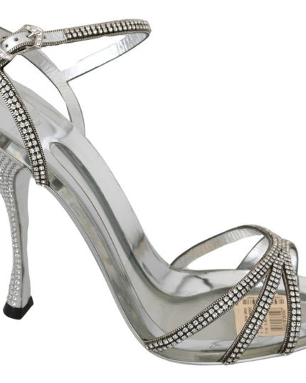Dolce & Gabbana Silver Crystal Ankle Strap Sandals Shoes