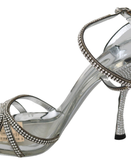 Dolce & Gabbana Silver Crystal Ankle Strap Sandals Shoes