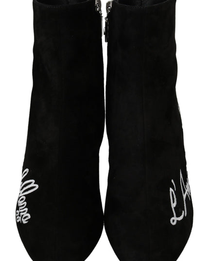 Dolce & Gabbana Black Suede L'Amore E'Bellezza Boots Shoes