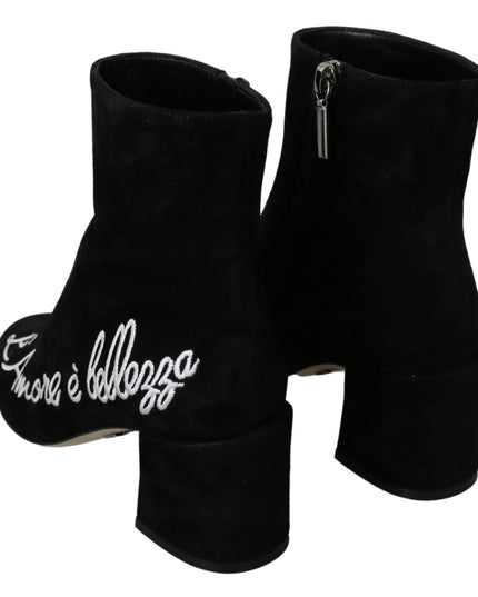 Dolce & Gabbana Black Suede L'Amore E'Bellezza Boots Shoes