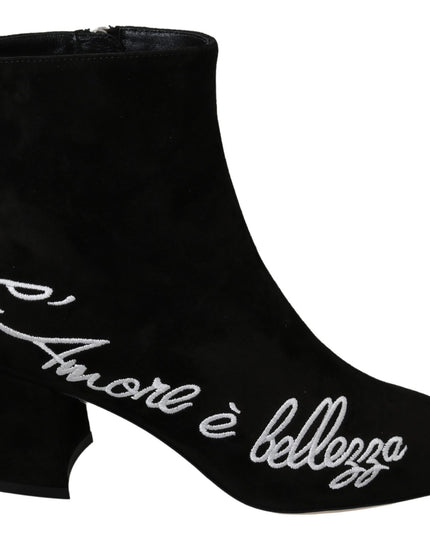 Dolce & Gabbana Black Suede L'Amore E'Bellezza Boots Shoes