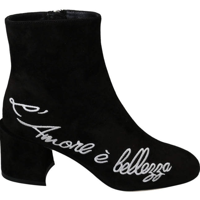 Dolce & Gabbana Black Suede L'Amore E'Bellezza Boots Shoes