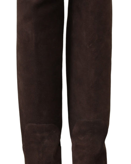 Dolce & Gabbana Brown Suede Studded Knee High Shoes Boots