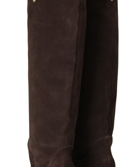 Dolce & Gabbana Brown Suede Studded Knee High Shoes Boots
