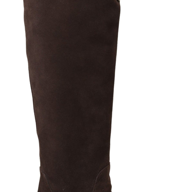 Dolce & Gabbana Brown Suede Studded Knee High Shoes Boots