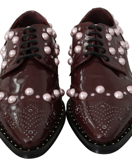 Dolce & Gabbana Bordeaux Leather Crystal Pearls Formal Shoes