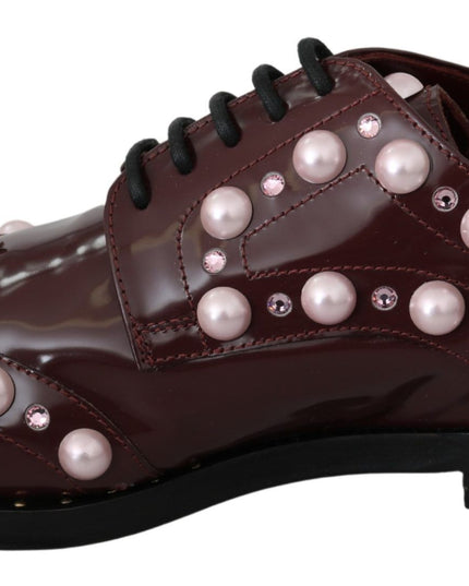 Dolce & Gabbana Bordeaux Leather Crystal Pearls Formal Shoes