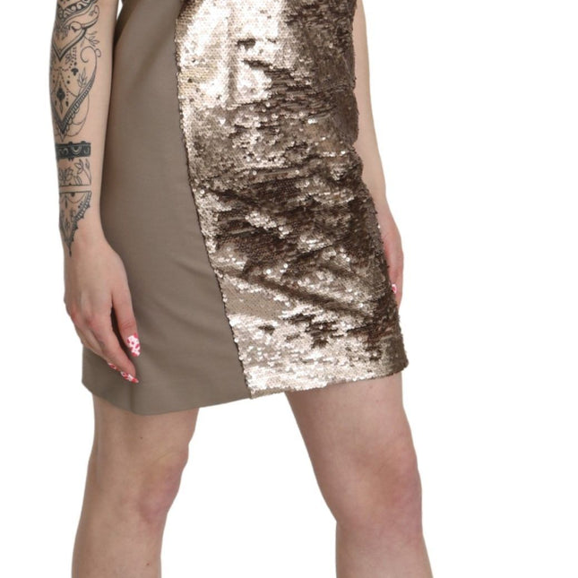 Liu Jo Brown Sequined V-neck Sleeveless Sheath Mini Dress