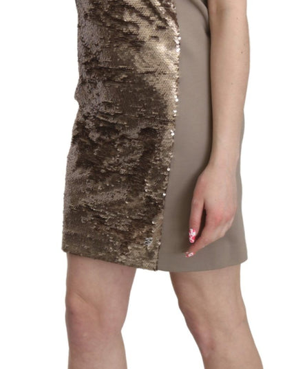 Liu Jo Brown Sequined V-neck Sleeveless Sheath Mini Dress