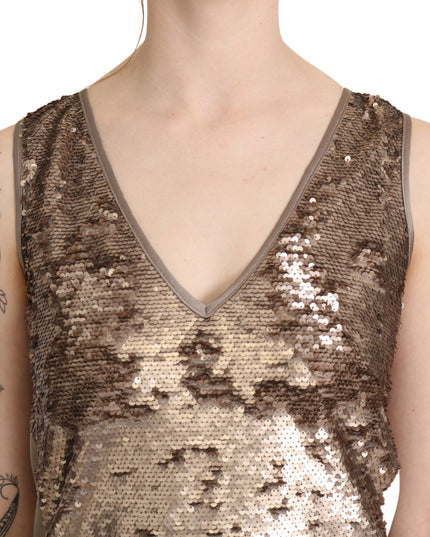 Liu Jo Brown Sequined V-neck Sleeveless Sheath Mini Dress