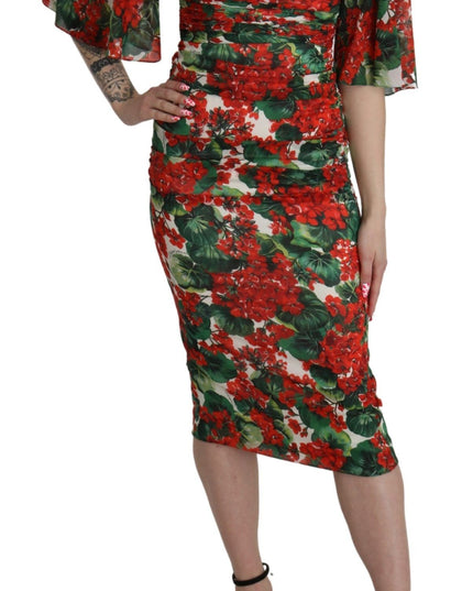 Dolce & Gabbana Red Floral Sheath Midi Silk Stretch Dress