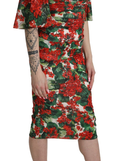 Dolce & Gabbana Red Floral Sheath Midi Silk Stretch Dress