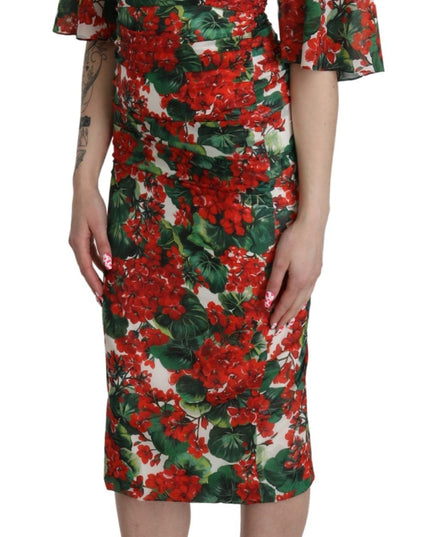 Dolce & Gabbana Red Floral Sheath Midi Silk Stretch Dress