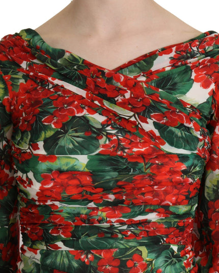 Dolce & Gabbana Red Floral Sheath Midi Silk Stretch Dress