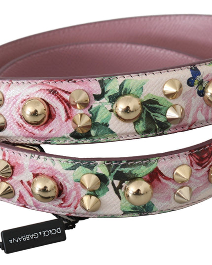 Dolce & Gabbana Pink Floral Leather Stud Accessory Shoulder Strap