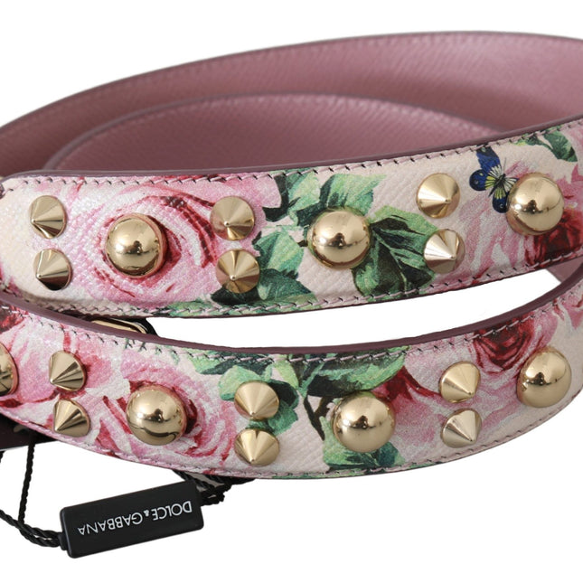 Dolce & Gabbana Pink Floral Leather Stud Accessory Shoulder Strap